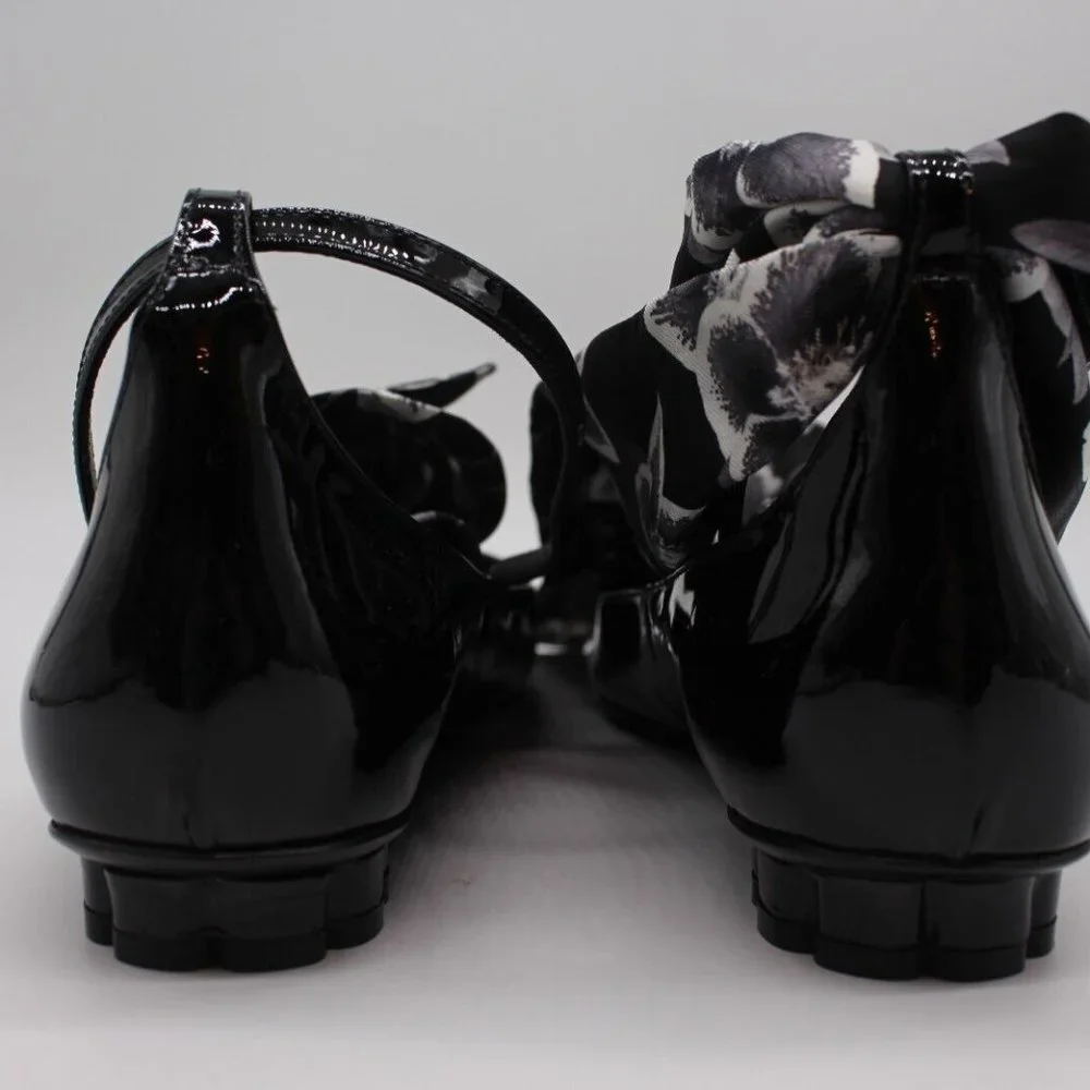 Salvatore Ferragamo Cefalu Black Patent Leather Ballet Foulard Bow Flats $695